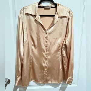 Vintage Kathie Lee Collection Satin Button Down Shirt - Light Gold